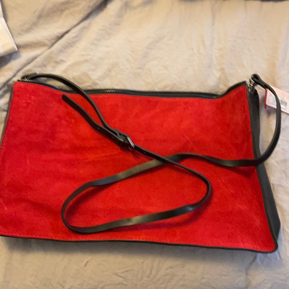 Red/black faux suede crossbody